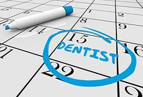 date of dentist appointment circled in blue on a calendar